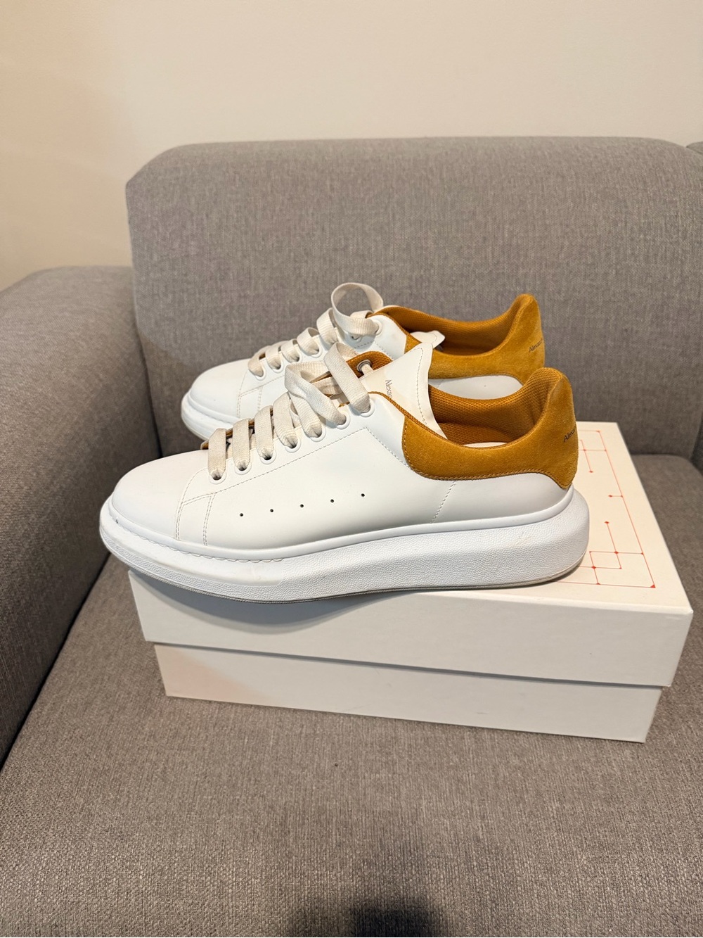 Alexander McQueen White Sneakers with Mustard Heel Tab